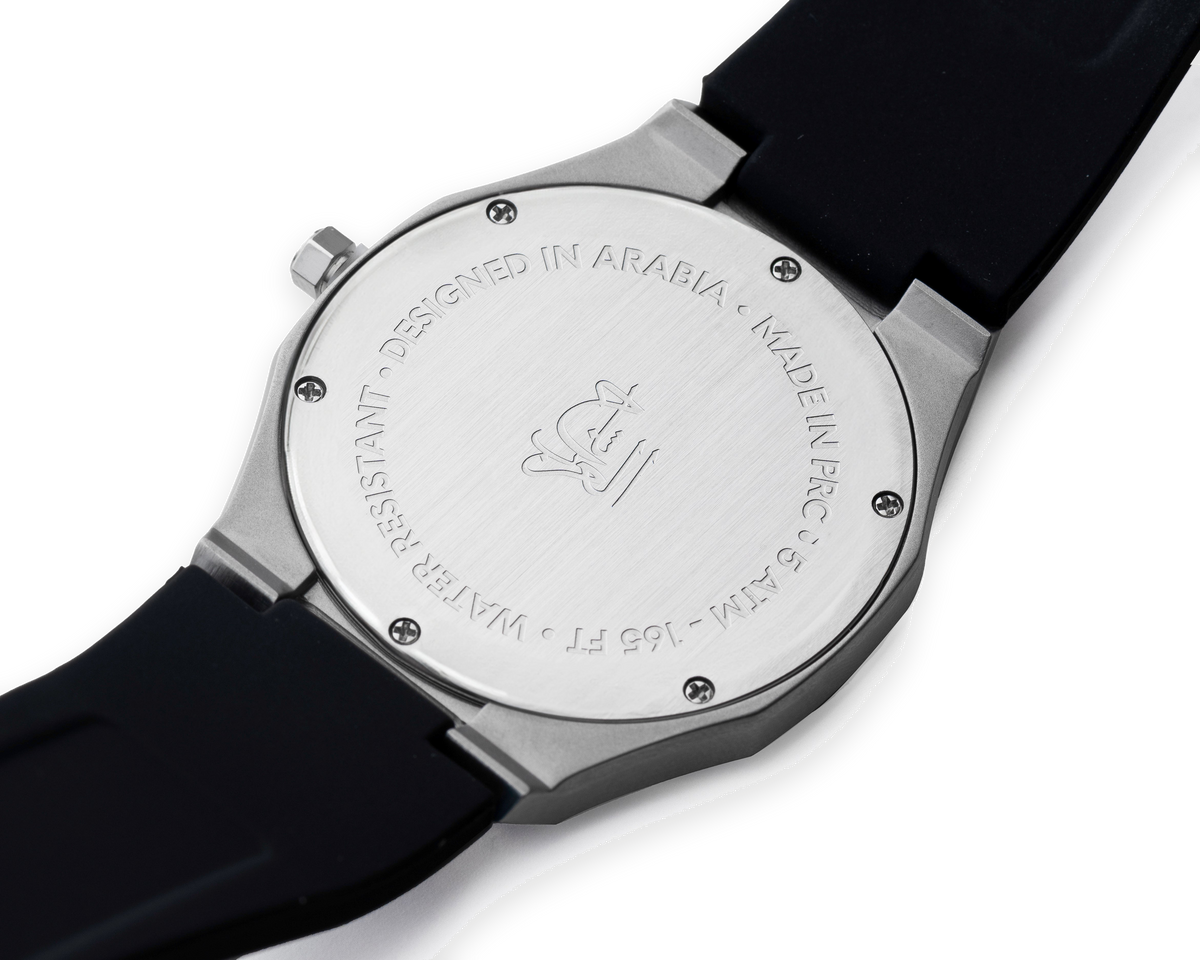 Royal Moral — engraved caseback, Designed in Arabia
